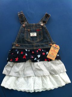OshKosh Girls' Overall Dress Denim Stars Stripes Eyelet Sz 3T Orig $34