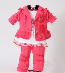 3pcs Baby Girls Kid Child Clothes Coat Long Sleeve T Shirt Pants Clothes NL07