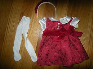 Baby Bitty American Girl Doll Clothing Red White Holiday Dress Hose Headband