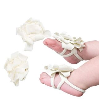 White Infant Newborn Flowers Barefoot Socks Sandals Shoes Feet Ornament