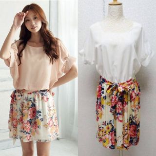 Womens Mix Floral Flower Print Chiffon Mini Dress Pleated Short Skirt Summer New