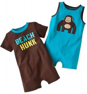 NWT Carter's Infant Boys 2 Piece "Beach Hunk" Monkey Romper Set