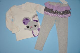 Gymboree Sz 3T Outfit Top Skirt Leggings Mousing Around Purple Pink Gray $47