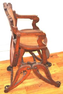 Antique Victorian Child Wood Cane Converting Rocker High Chair