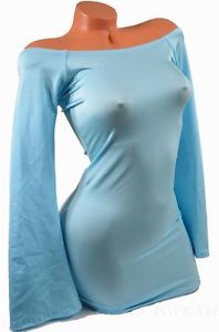 Baby Blue Off Shoulder Long Sleeve Lycra Spandex Bodycon Unlined Dress
