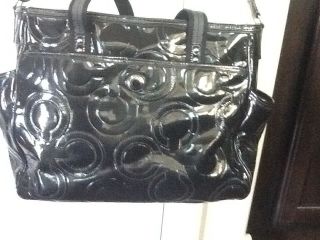 Coach 16977 Baby Bag Multifunction Patent Leather Tote Black Shimmer