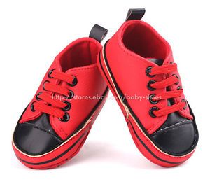 Baby Boy Girl Red Black Soft Sole Shoes Sneaker Size Newborn to 18 Months