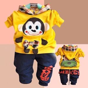 Autumn 2pcs Set Hoody Pants Cotton Monkey Baby Clothes Boy Set Outfit Boy Sets