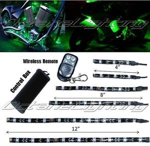 6pc Green LED Motorcycle Chopper Frame Glow Lights Flexible Neon Strips 12V Kit