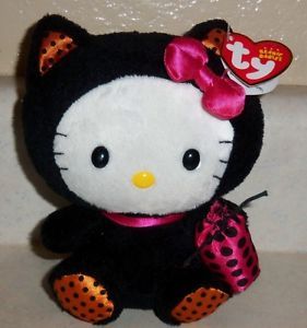 New 6" Hello Kitty Plush Halloween Toy Black Cat Costume Ty Beanie Babies 2011