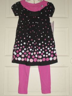 Girls 4 5 6 Pink Black Dot Knit Dress Leggings Set Free SHIP