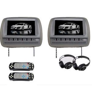 Gray 2X 9" Car Pillow Headrest DVD Player 2X Radio Games Monitor 2X Headphones