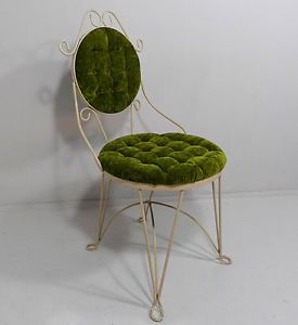 Vintage Ice Cream Parlor Metal Wire Chair Velvet Upholstery Stool