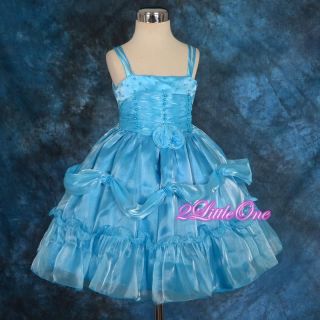 Beaded Ruffle Flower Girl Dress Wedding Pageant Party Blue Toddler Size 2 3T 203