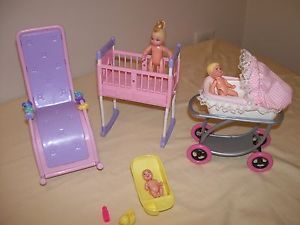 Barbie Baby Krissy Crib Rocking Chair Stroller Bathtub Toddler Lot