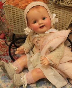 Big 24" Composition Cloth Bent Legs Old Antique Baby Doll in Vintage Clothing