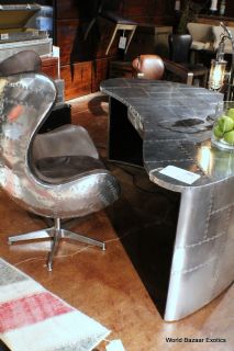 Aluminum Jump Seat Leather Chair Old Vintage Saddle Black Office Desk
