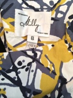 Milly Dress $370 Gold Gray Black Cap Sleeve Sheath Sz 8 Slick Polyester 