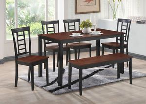 2 Tone Black Walnut Finish Wood Dining Room Kitchen Table 4 Chairs Bench New