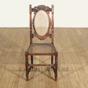 Antique English Solid Oak Jacobean Rattan High Back Side Chair c1920’s P65A