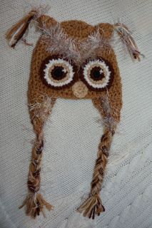 Natural Cute Crochet Girl Boy Baby Owl 0 3 Month Hat Ear Flap Gift Photo Prop