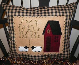 Primitive Saltbox House Pillow Cover Country Home Decor Sheep Chair Cushion Prim