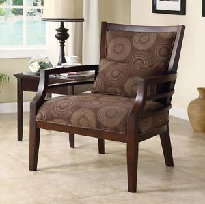 Modern Classic Brown Fabric Wood Arm Accent Chair Pillow New