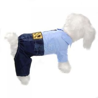 Cool Cotton Pet Dog Puppy Coat Clothes Apparel Blue Uniform Size s XL Blue