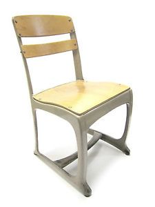 Nice Vtg Metal Wood School House Student 17" Desk Chair Commercial Industrial