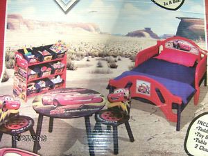 Disney Cars 5 PC Bedroom Kit Toddler Bed Table Chairs Storage ORG