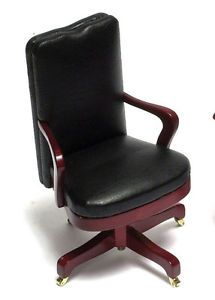 Doll House Mini Boss Chair Office Swivel Desk Leather Black 1 12 Scale