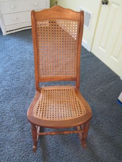 Antique Solid Oak Rocking Chair Cane Seat Back Sewing Chair Nursing Chair