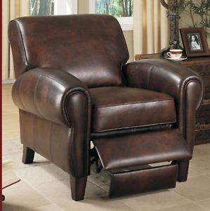 Leather Recliner Chair Heirloom Quality Vintage Nail Head Accents Push Back