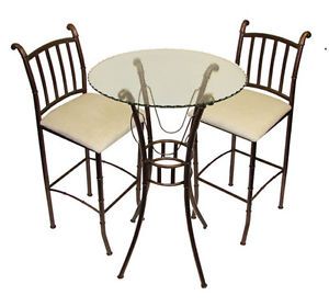 Small Metal Kitchen Dining Room Glass Top Round Pub Table Padded Bar Chair Set