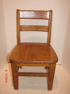 Antique Child's Oak Wood Chair Vintage Student School Desk Seat Furniture