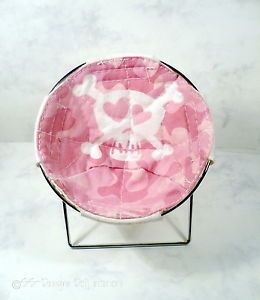 Monster High Furniture Barbie Papasan Chair Pink Camo Skull Heart Metal Frame