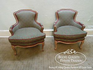 Custom Quality Pair of French Louis XV Style Bergere Living Room Chairs