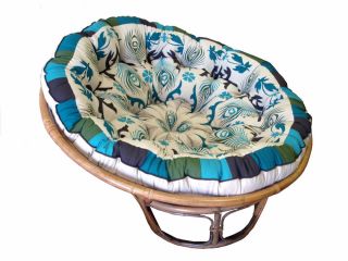 Papasan Overstuffed Chair Cushion Cotton Peacock Blue 54" Round 5" Thick New