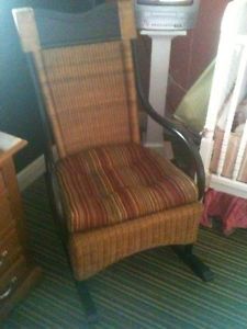Pier 1 Beautiful High Back Large Wicker Rattan Rocking Chair with Seat Cushion