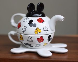Mickey Mouse Disney Tea Set Four Pieces Tea Pot and Lid Tea Cup and Plate