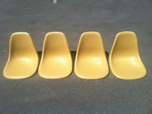 Set of 4 Yellow Eames Herman Miller Side Shell Chairs Mid Century Modern Vintage