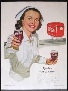 1952 Coca Cola Soda Fountain Dispenser Nurse Cap Uniform Orig Vintage Print Ad