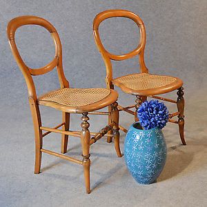 Antique Pair Chairs Victorian English Bergere Balloon Back Dining Side C1880