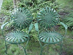 Antique Carre Sunburst Spring Steel Art Deco Victorian Garden Patio Arm Chair 2