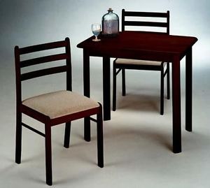 3 Pcs Espresso Finish Wood Dinette Set Table 2 Chairs for Small Apt