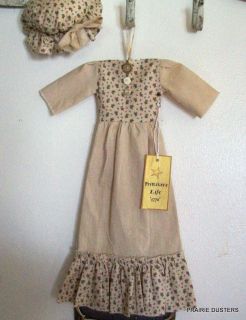 Grungy Primitive Colonial Prairie Doll MOP Cap Dress Tea Dyed FolkArt Decor
