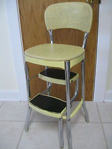 Vtg Pastel Yellow Cosco Kitchen Step Stool Mid Century Chair Seat Ladder Retro