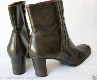 373 Liz Claiborne Flex Dark Olive Green Leather Trinity Fashion Ankle Boots 8M