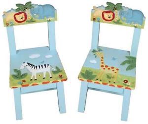 Safari Jungle Animal 2 Chairs Set Childs Childrens Kids Wood Wooden Furniture