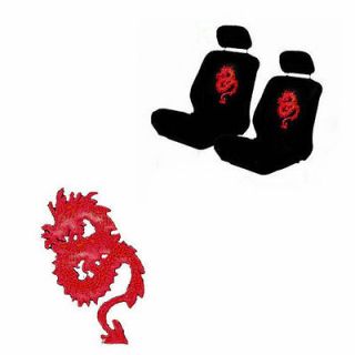 6 PC Red Dragon Asian Oriental Low Back Front Bucket Car Seat Covers Set Fit